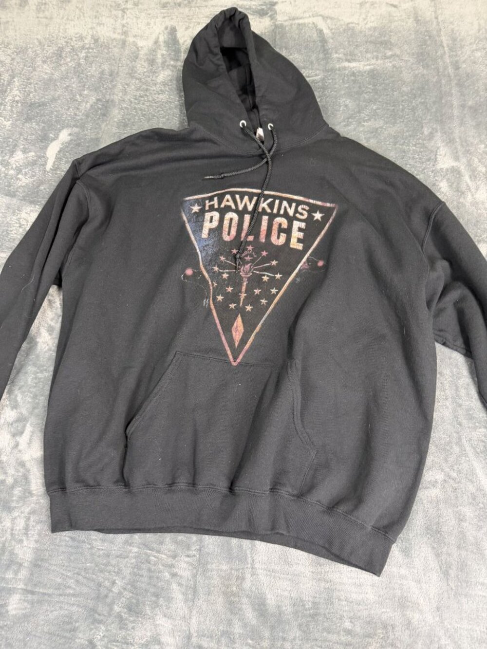 Netflix Stranger Things Hawkins Police Black Hoodie Sweatshirt XL
